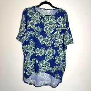 LuLaRoe Irma Top Hi/Lo Loose Fit, Blue Daisy Print, Size XXS